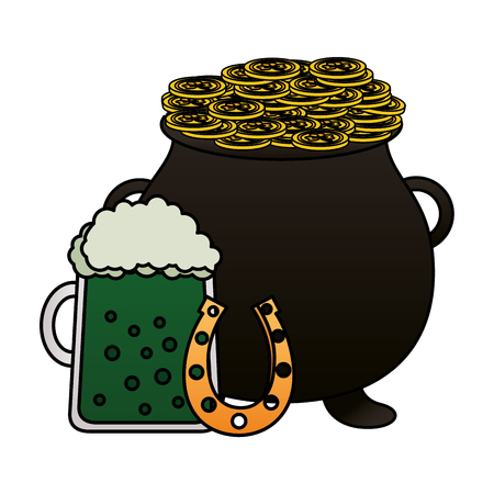 cauldron coins horseshoe green beer happy st patricks day vector illustrationのイラスト素材