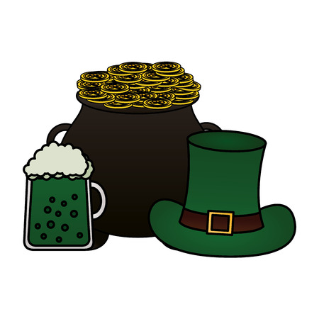 cauldron coins green beer hat happy st patricks dayのイラスト素材