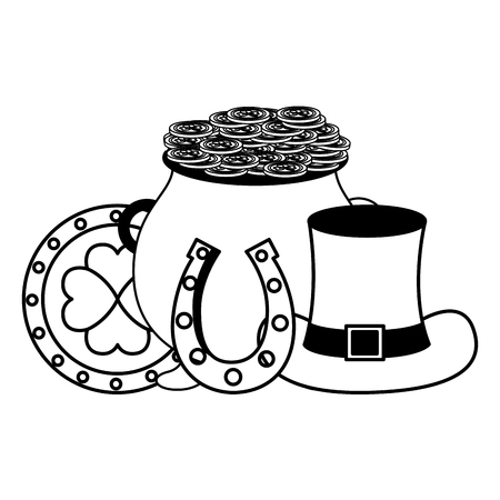 cauldron coins hat horseshoe happy st patricks day vector illustrationのイラスト素材