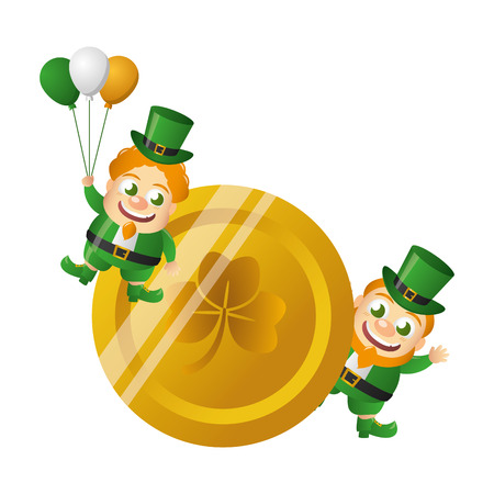 leprechauns with gold coin happy st patricks day vector illustrationのイラスト素材