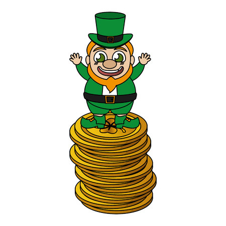 leprechaun on pile coins happy st patricks day vector illustrationのイラスト素材