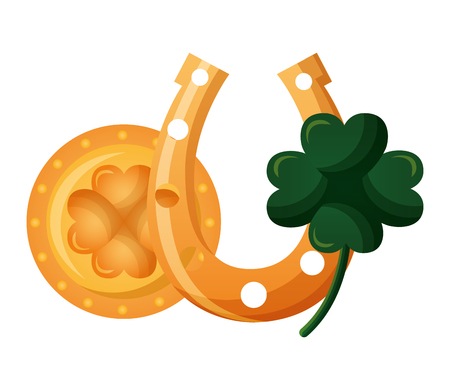 gold coin horseshoe and clover happy st patricks day vector illustrationのイラスト素材