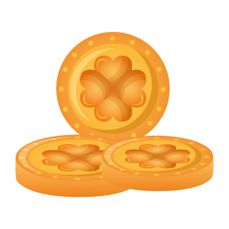 gold coins with clovers happy st patricks day vector illustrationのイラスト素材