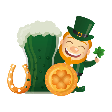 leprechaun beer coin horseshoe happy st patricks day vector illustrationのイラスト素材