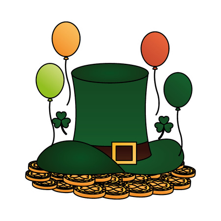 green hat coins balloons clovers happy st patricks day vector illustrationのイラスト素材