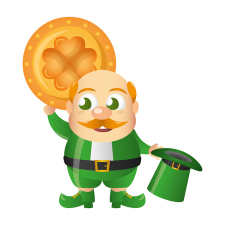 leprechaun with coin and hat happy st patricks day vector illustrationのイラスト素材