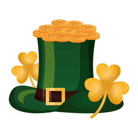 green hat gold clovers and coins happy st patricks day vector illustrationのイラスト素材