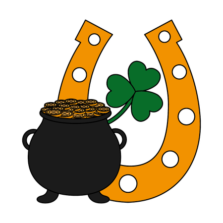 pot coins clover and horseshoe happy st patricks day vector illustrationのイラスト素材