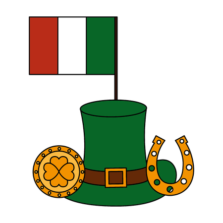 irish flag coin horseshoe hat happy st patricks day vector illustrationのイラスト素材