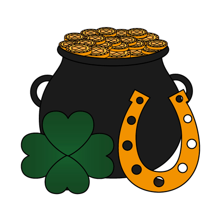 cauldron horseshoe clover happy st patricks day vector illustrationのイラスト素材