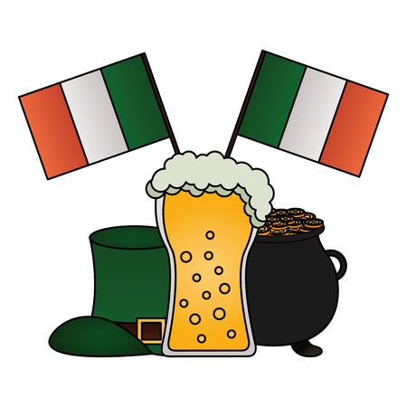 irish flags beer hat and pot happy st patricks day vector illustrationのイラスト素材