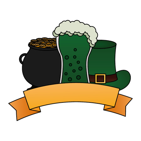 pot hat and beer ribbon happy st patricks day vector illustrationのイラスト素材