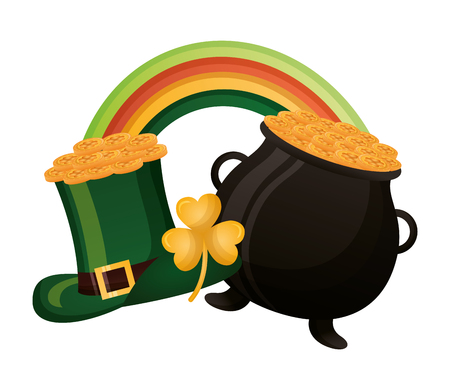 pot rainbow hat and clover happy st patricks day vector illustrationのイラスト素材
