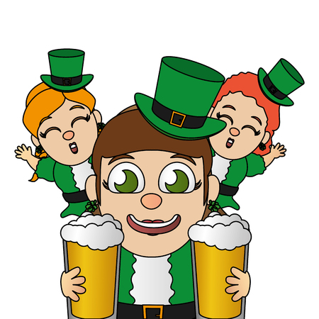leprechaun girls and beers happy st patricks day vector illustrationのイラスト素材