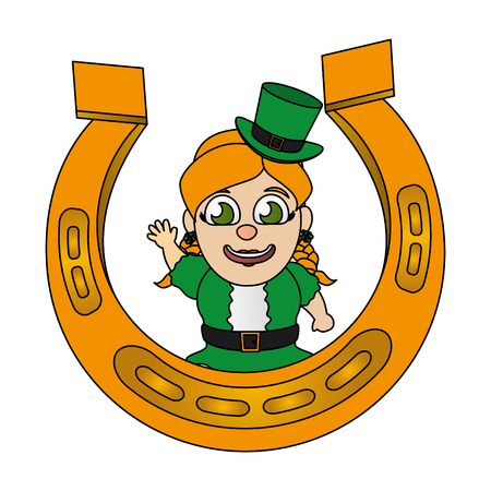 leprechaun girl with horseshoe happy st patricks day vector illustrationのイラスト素材