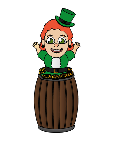 leprechaun girl with barrel coins happy st patricks day vector illustrationのイラスト素材
