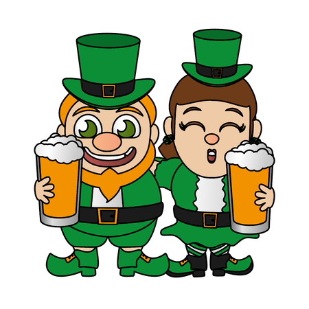 leprechaun and girl beers happy st patricks day vector illustrationのイラスト素材