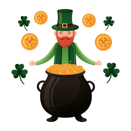 leprechaun with cauldron coins clovers happy st patricks day vector illustrationのイラスト素材