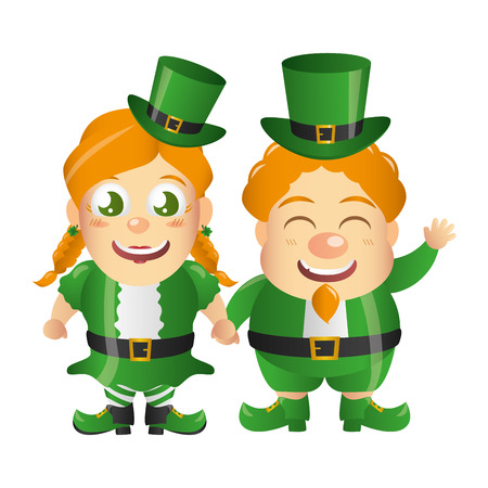 leprechaun and girl characters st patricks day vector illustrationのイラスト素材