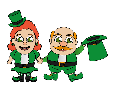 leprechaun and girl characters st patricks day vector illustrationのイラスト素材