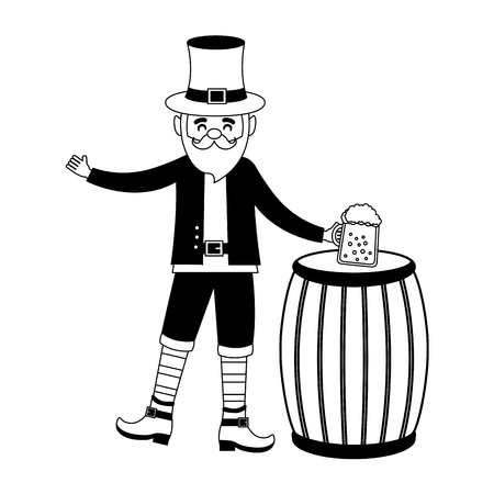 leprechaun with beer and barrel st patricks day vector illustrationのイラスト素材