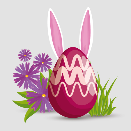 happy easter celebration with rabbit inside egg vector illustrationのイラスト素材