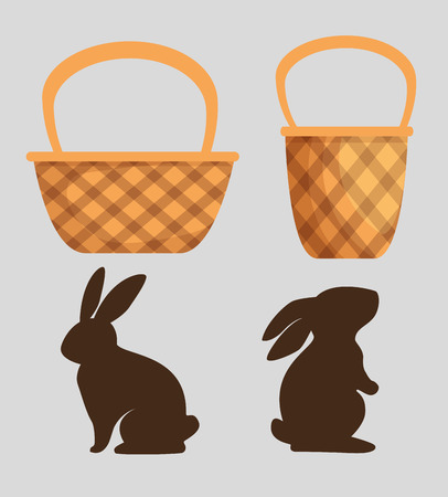 set cute rabbit with wood basket design vector illustrationのイラスト素材