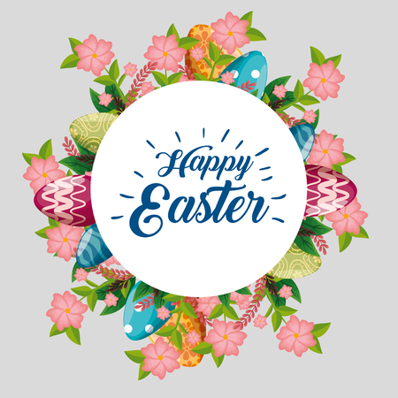 flowers plants with eggs decoration and label vector illustrationのイラスト素材