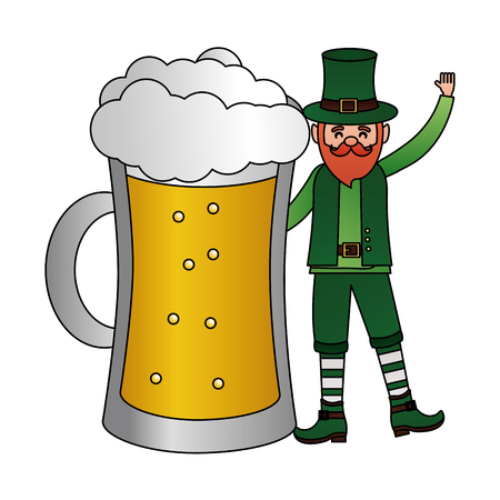 leprechaun with big beer st patricks day vector illustrationのイラスト素材