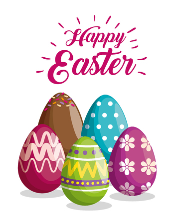 eggs with figures and flowers decoration to easter event vector illustrationのイラスト素材