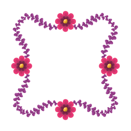 frame floral flowers leaves on white background vector illustrationのイラスト素材