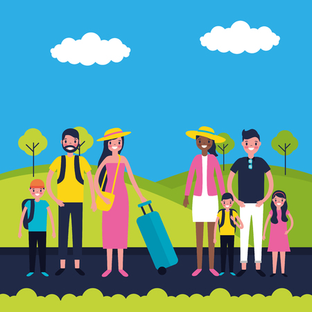 outdoor vacations familys happy travel vector illustrationのイラスト素材