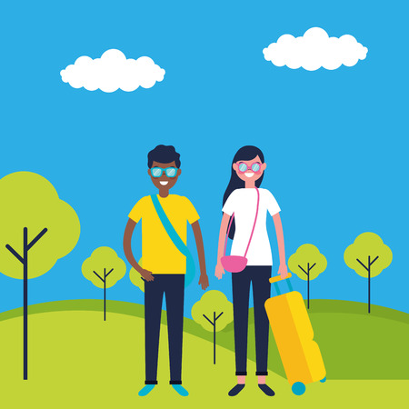 outdoor vacations couple park happy vector illustrationのイラスト素材