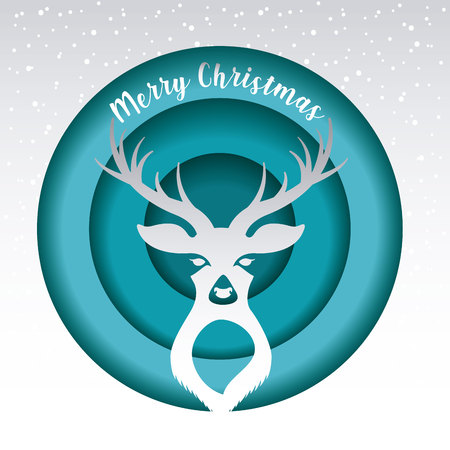 white deer badge merry christmas card vector illustrationのイラスト素材