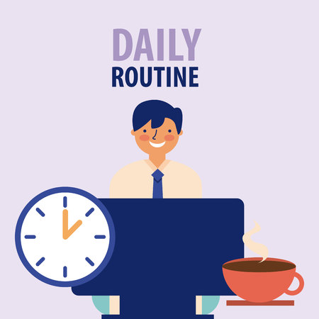 daily routine man office work vector illustrationのイラスト素材