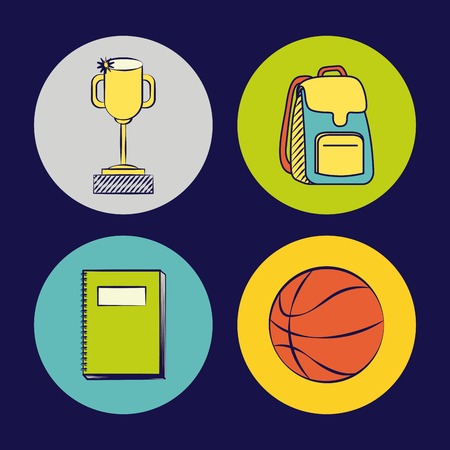 back to school stickers basketball ball book bag and trophy vector illustrationのイラスト素材