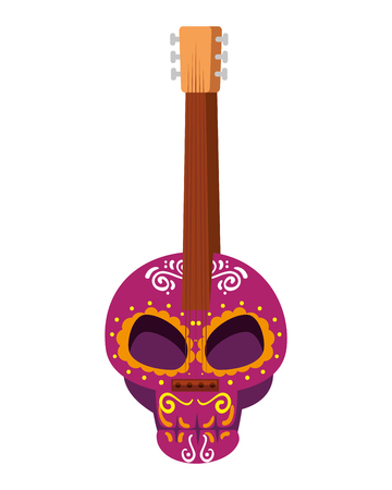 guitar with death day mask painted vector illustration designのイラスト素材