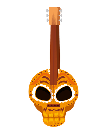 guitar with death day mask painted vector illustration designのイラスト素材
