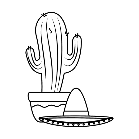 mexican cactus with mariachi hat character vector illustration designのイラスト素材