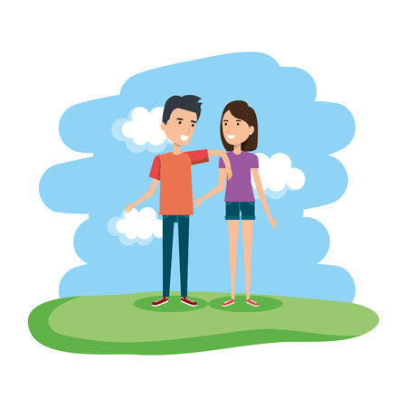 couple in the landscape characters vector illustration designのイラスト素材