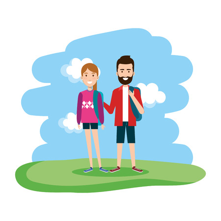 couple in the landscape characters vector illustration designのイラスト素材
