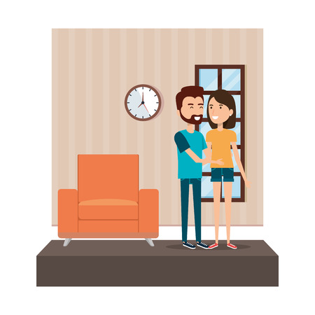 couple in the livingroom characters vector illustration designのイラスト素材