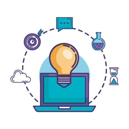 bulb light with laptop and business icons vector illustration designのイラスト素材