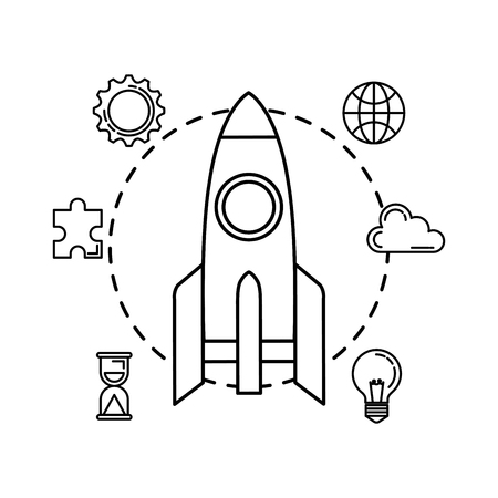 rocket launcher with set business icons vector illustration designのイラスト素材