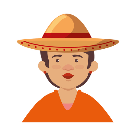 traditional mexican woman with hat vector illustration designのイラスト素材