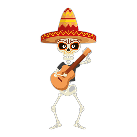 skeleton mexican with hat and guitar vector illustration designのイラスト素材