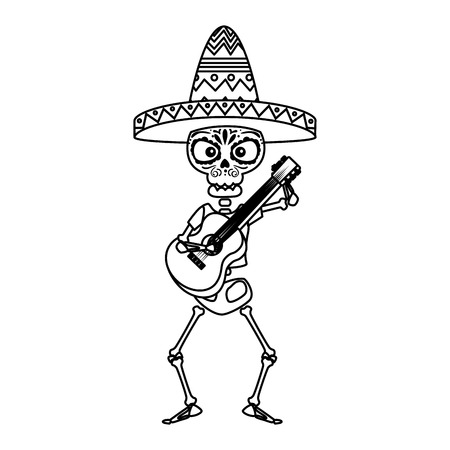 skeleton mexican with hat and guitar vector illustration designのイラスト素材