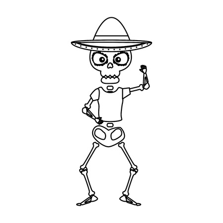 skeleton mexican with hat vector illustration designのイラスト素材