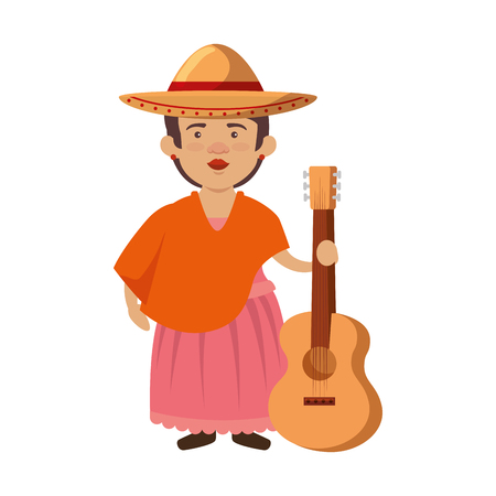 traditional mexican woman with hat vector illustration designのイラスト素材