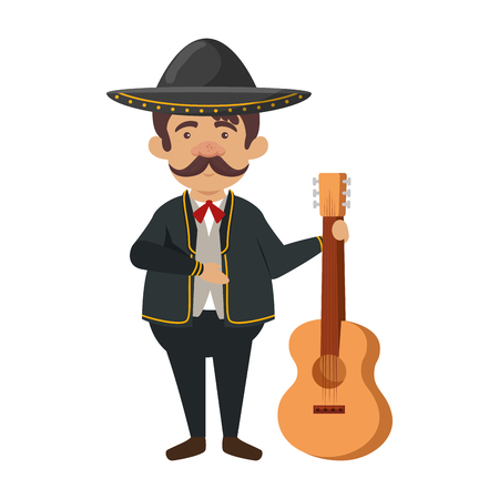 traditional mexican mariachi with guitar vector illustration designのイラスト素材
